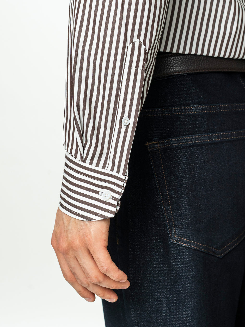 Camasa Barbati Alba cu Dungi Cafenii Smart Casual BMan0002 (7)