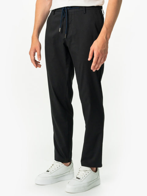 Pantaloni Flexo Cu Snur Barbati Negri Bumbac Natural Santanderia BMan713 (4)