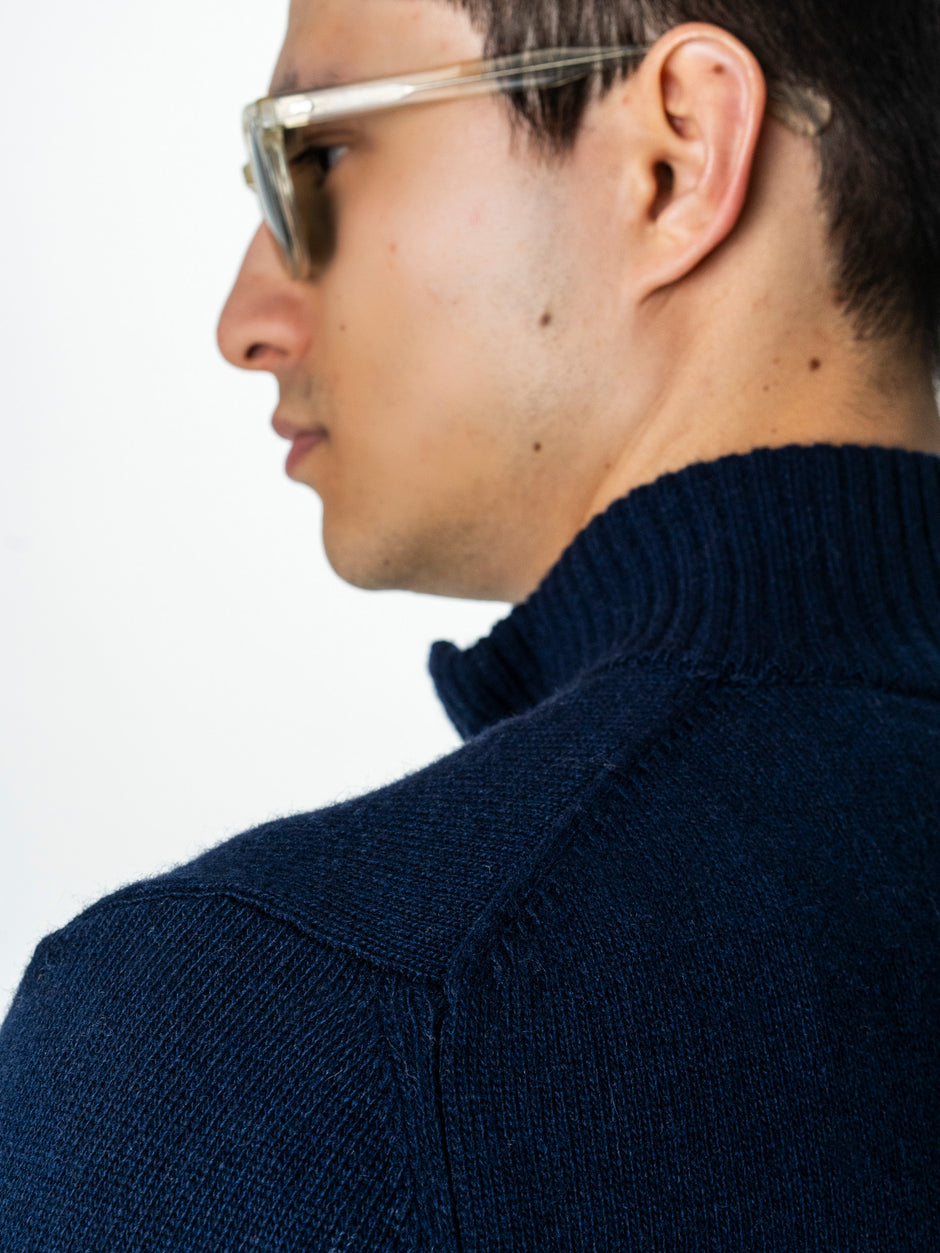 Pulover Barbati Bleumarin Cu Fermoar 100% Lana Lambswool BMan0035 (7)