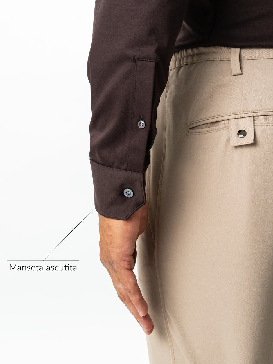Camasa Premium Maro Inchis Guler Polo 100% Bumbac Egiptean BMan869 (5)