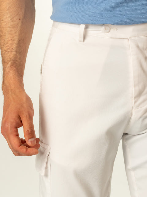 Pantaloni Cargo Bumbac Premium Egiptean Barbati Albi BMan711 (5)