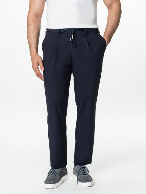 Pantaloni Casual Barbati Bleumarin Din Spandex Cu Snur BMan0102