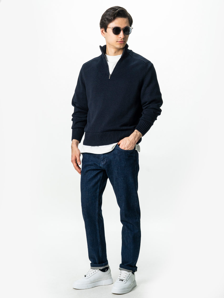 Pulover Barbati Bleumarin Oversize 100% Bumbac Cu Fermoar BMan0037 (2)