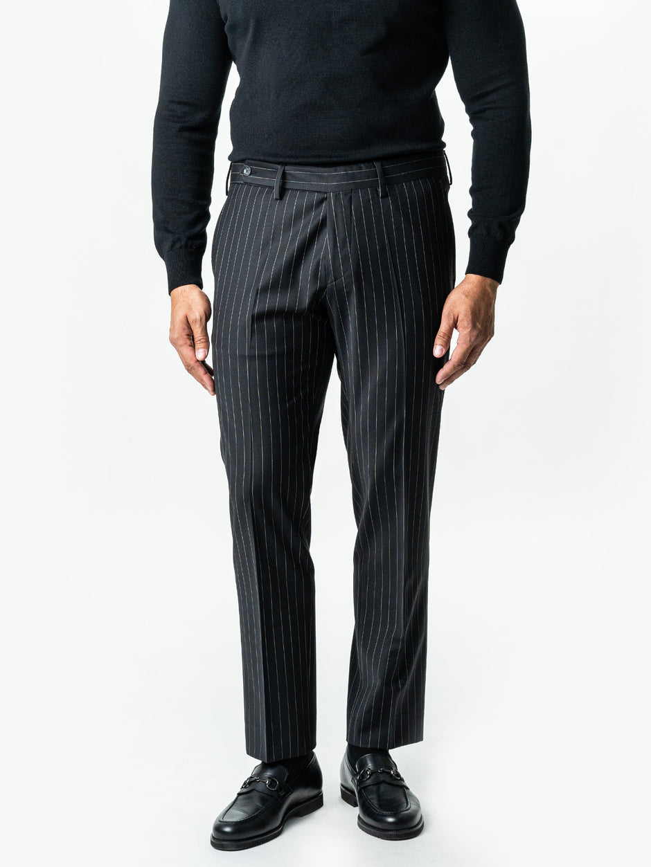 Pantaloni Barbati Negru Dungi Stofa Lana Vitale Barberis BMan0008 (1)