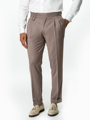 Pantaloni Cu Pense Barbati Maro Mocha Gurkha Stofa Sarto BMan707