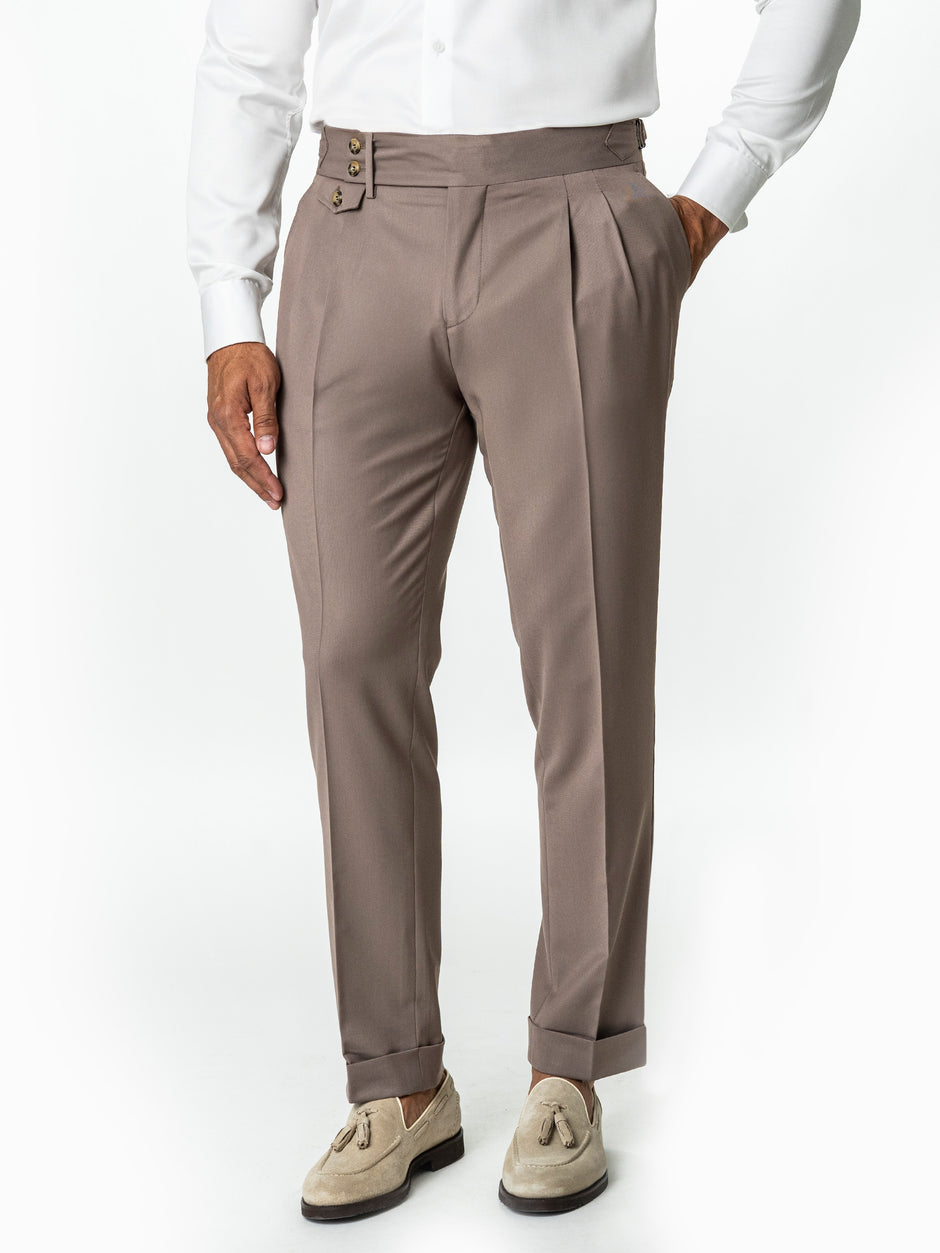 Pantaloni Cu Pense Barbati Maro Mocha Gurkha Stofa Sarto BMan707 (1)