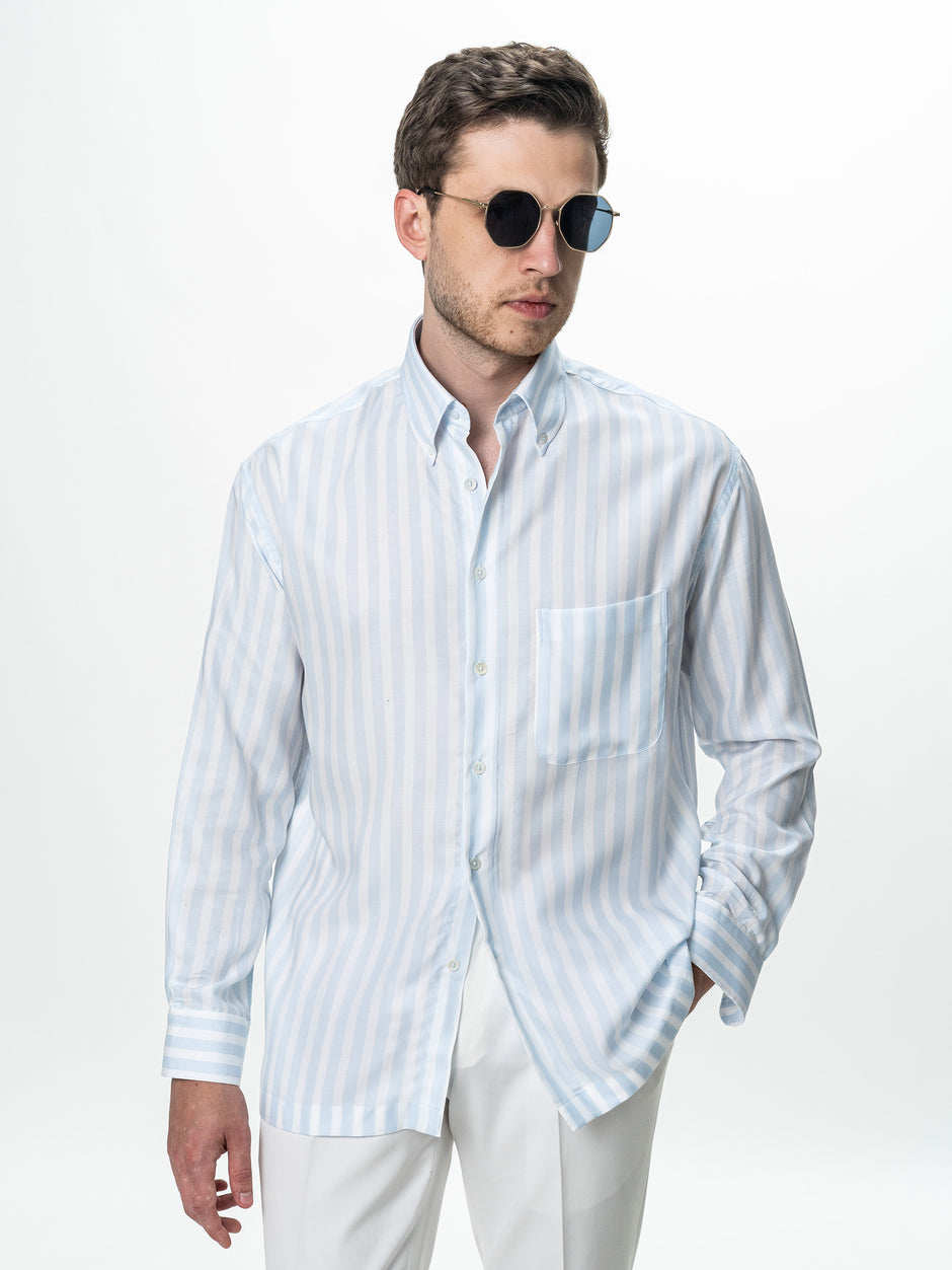 Camasa Barbati Bleu in Dungi Relaxed Fit BMan0200 (3)