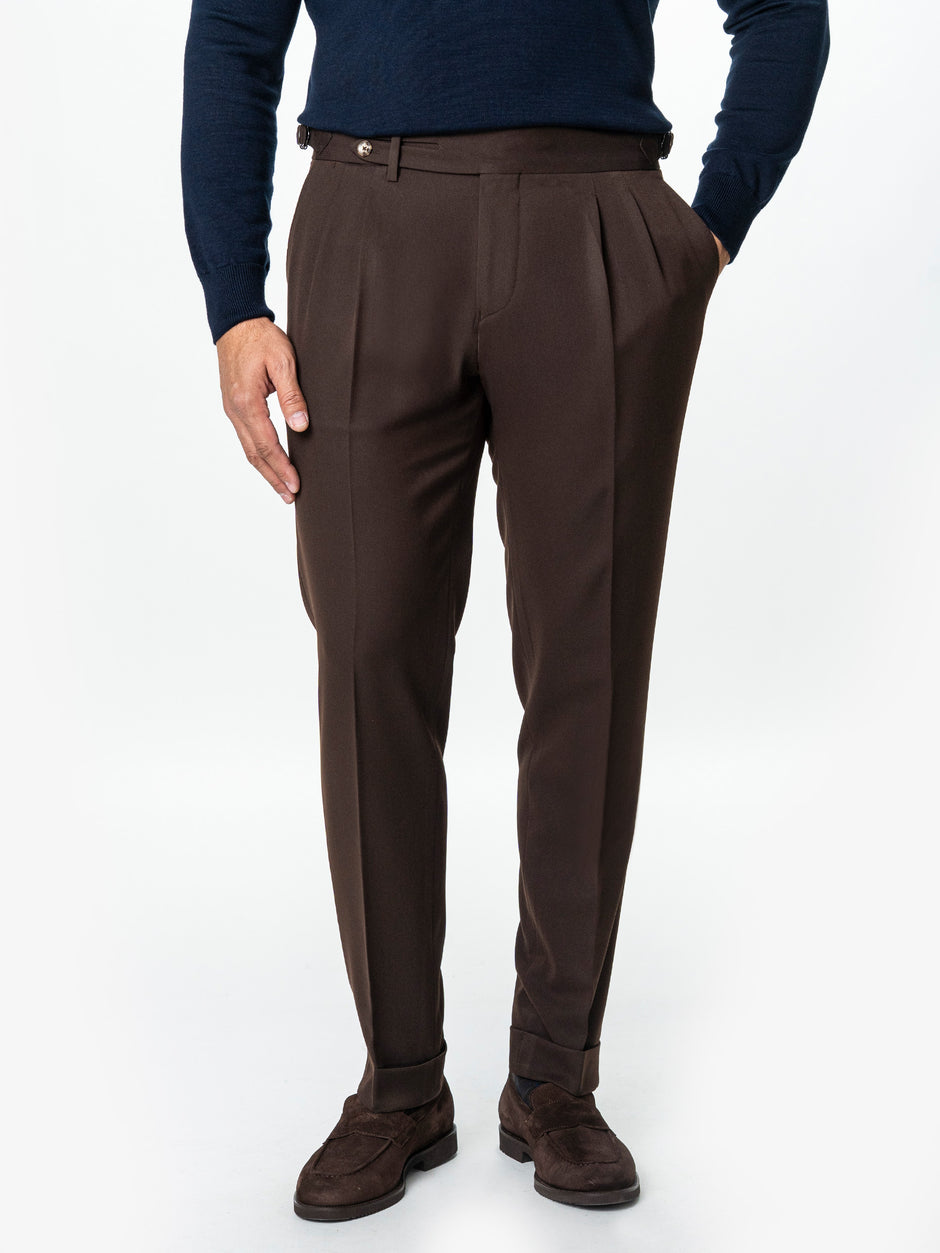 Pantaloni Barbati Cu Pense Model Gurkha Maro Cappuccino Stofa Confortabila BMan702 (2)