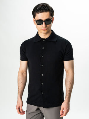 Tricou Negru Barbati De Vara Cu Nasturi Guler Polo Bman291