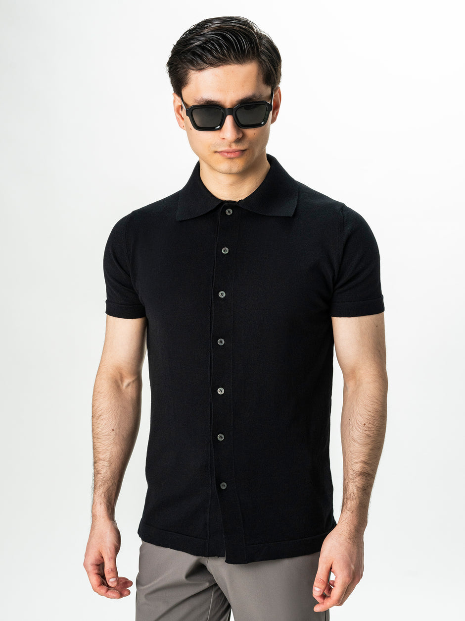 Tricou Negru Barbati De Vara Cu Nasturi Guler Polo Bman291 (1)
