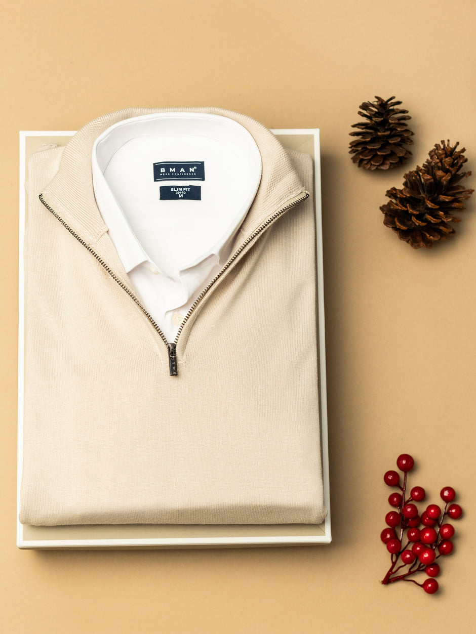 Pachet Cadou Barbati Camasa Bumbac Si Pulover Cu Fermoar Bman0315 (1)