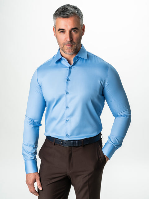 Camasa Barbati Eleganta Albastra 100% Bumbac Usor De Calcat All Season BMan0060