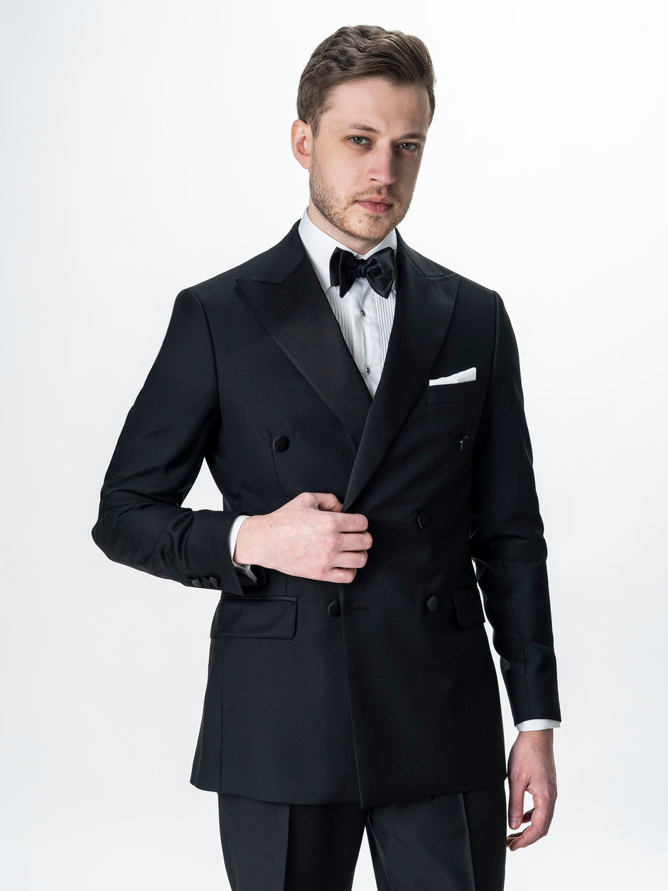 Costum Mire Smoking Doua Randuri Negru Lana Vitale BMan342 (2)