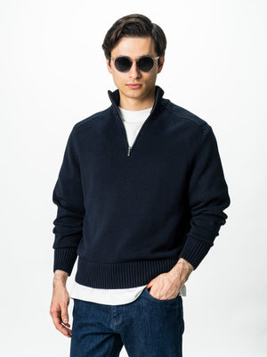 Pulover Barbati Bleumarin Oversize 100% Bumbac Cu Fermoar BMan0037