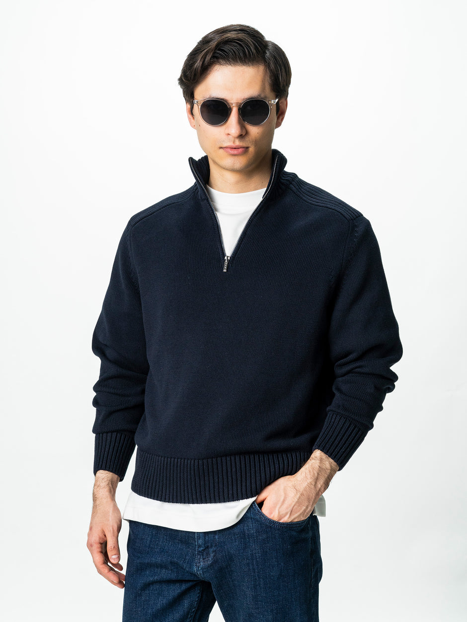 Pulover Barbati Bleumarin Oversize 100% Bumbac Cu Fermoar BMan0037 (1)