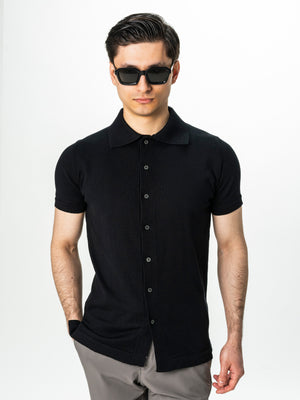 Tricou Negru Barbati De Vara Cu Nasturi Guler Polo Bman291