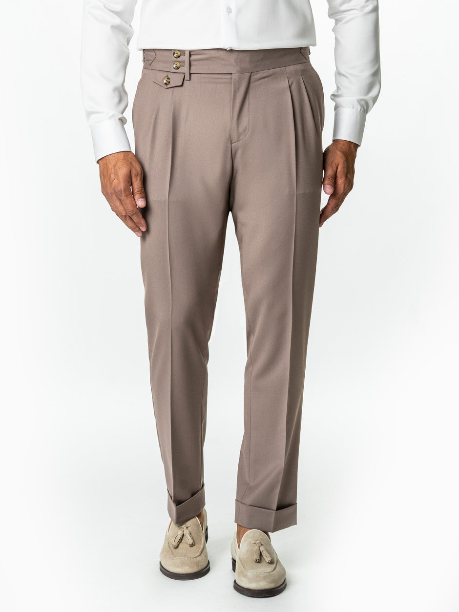 Pantaloni Cu Pense Barbati Maro Mocha Gurkha Stofa Sarto BMan707 (4)