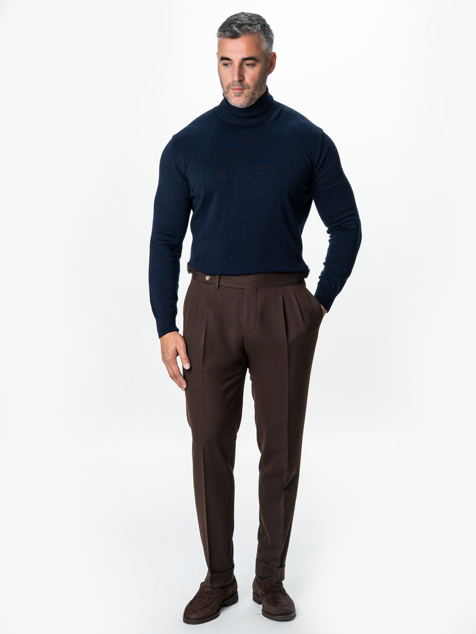 Pantaloni Barbati Cu Pense Model Gurkha Maro Cappuccino Stofa Confortabila BMan702 (4)