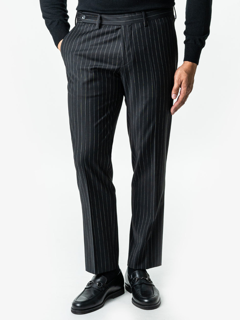 Pantaloni Barbati Negru Dungi Stofa Lana Vitale Barberis BMan0008 (4)