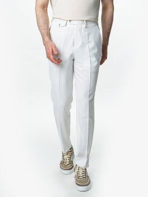 Pantaloni Barbati Albi Cu Talie Inalta Din Lana BMan0002