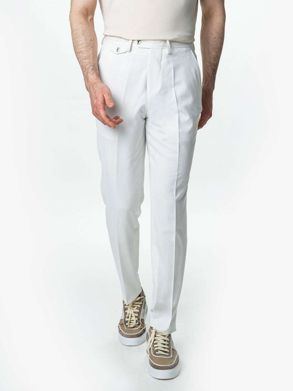 Pantaloni Barbati Albi Cu Talie Inalta Din Lana BMan0002 (1)