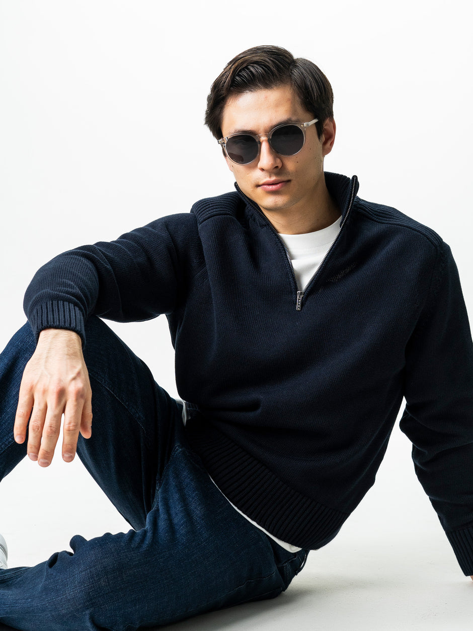 Pulover Barbati Bleumarin Oversize 100% Bumbac Cu Fermoar BMan0037 (4)