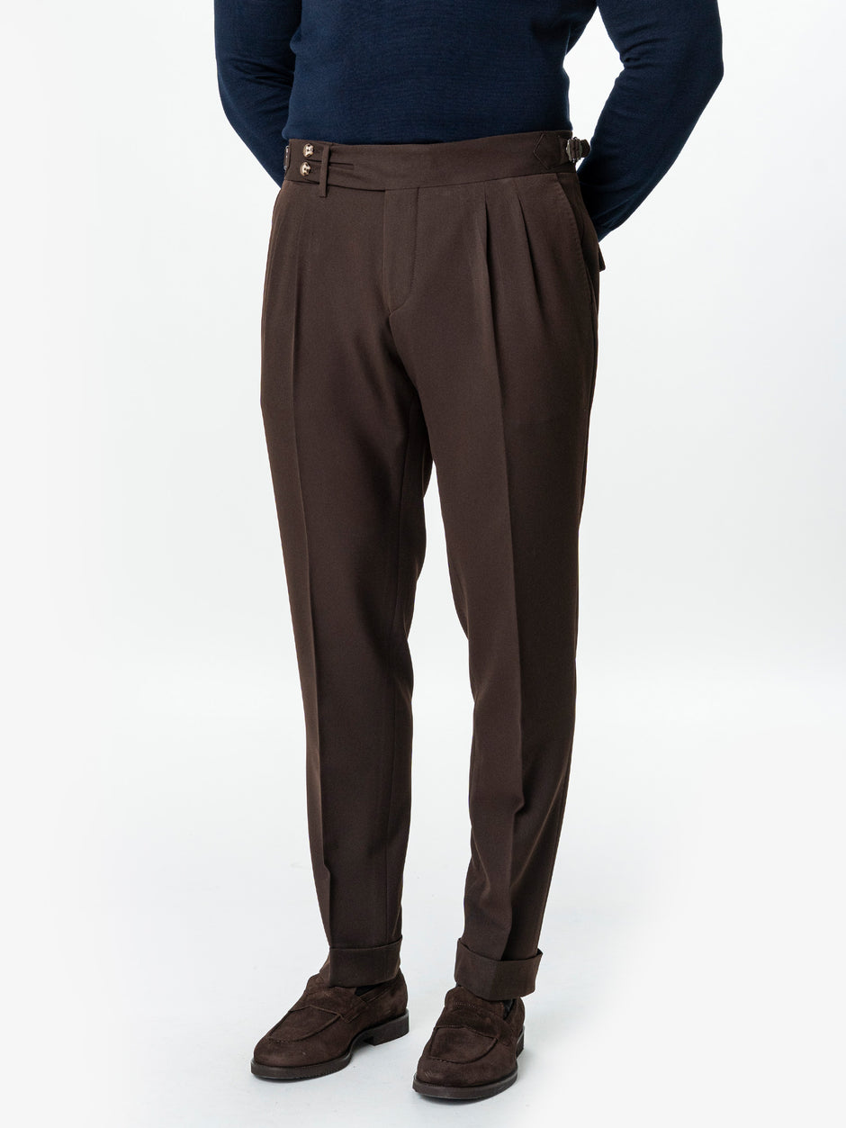Pantaloni Barbati Cu Pense Model Gurkha Maro Cappuccino Stofa Confortabila BMan702 (6)