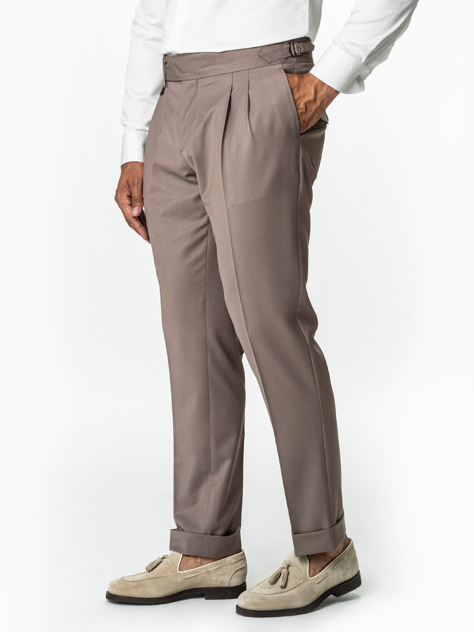 Pantaloni Cu Pense Barbati Maro Mocha Gurkha Stofa Sarto BMan707 (5)