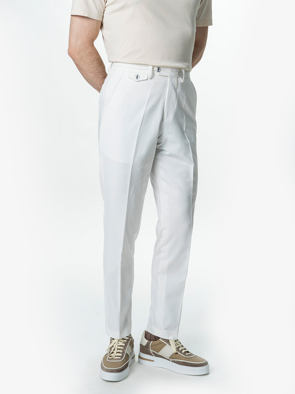 Pantaloni Barbati Albi Cu Talie Inalta Din Lana BMan0002 (4)