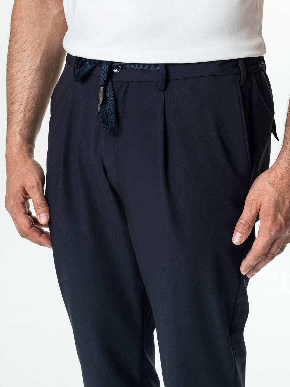 Pantaloni Casual Barbati Bleumarin Din Spandex Cu Snur BMan0102 (5)
