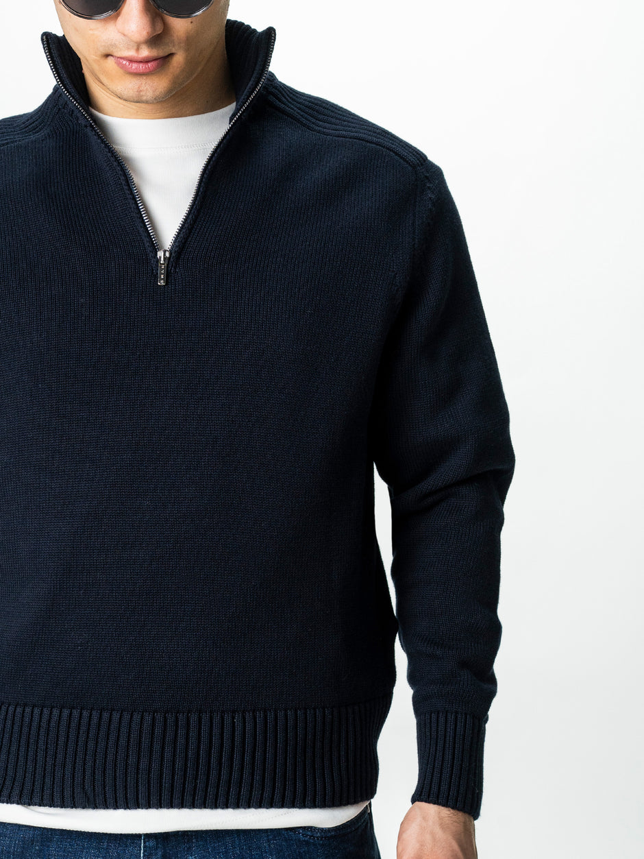 Pulover Barbati Bleumarin Oversize 100% Bumbac Cu Fermoar BMan0037 (5)