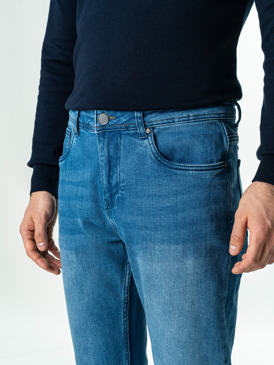 Blugi Barbati Albastru Denim Comfort Fit All Season BMan0005 (6)