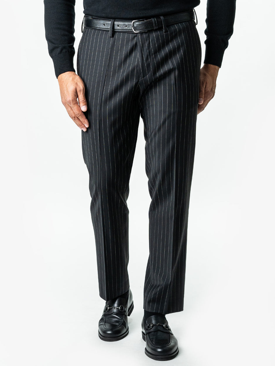 Pantaloni Barbati Negru Dungi Stofa Lana Vitale Barberis BMan0008 (9)