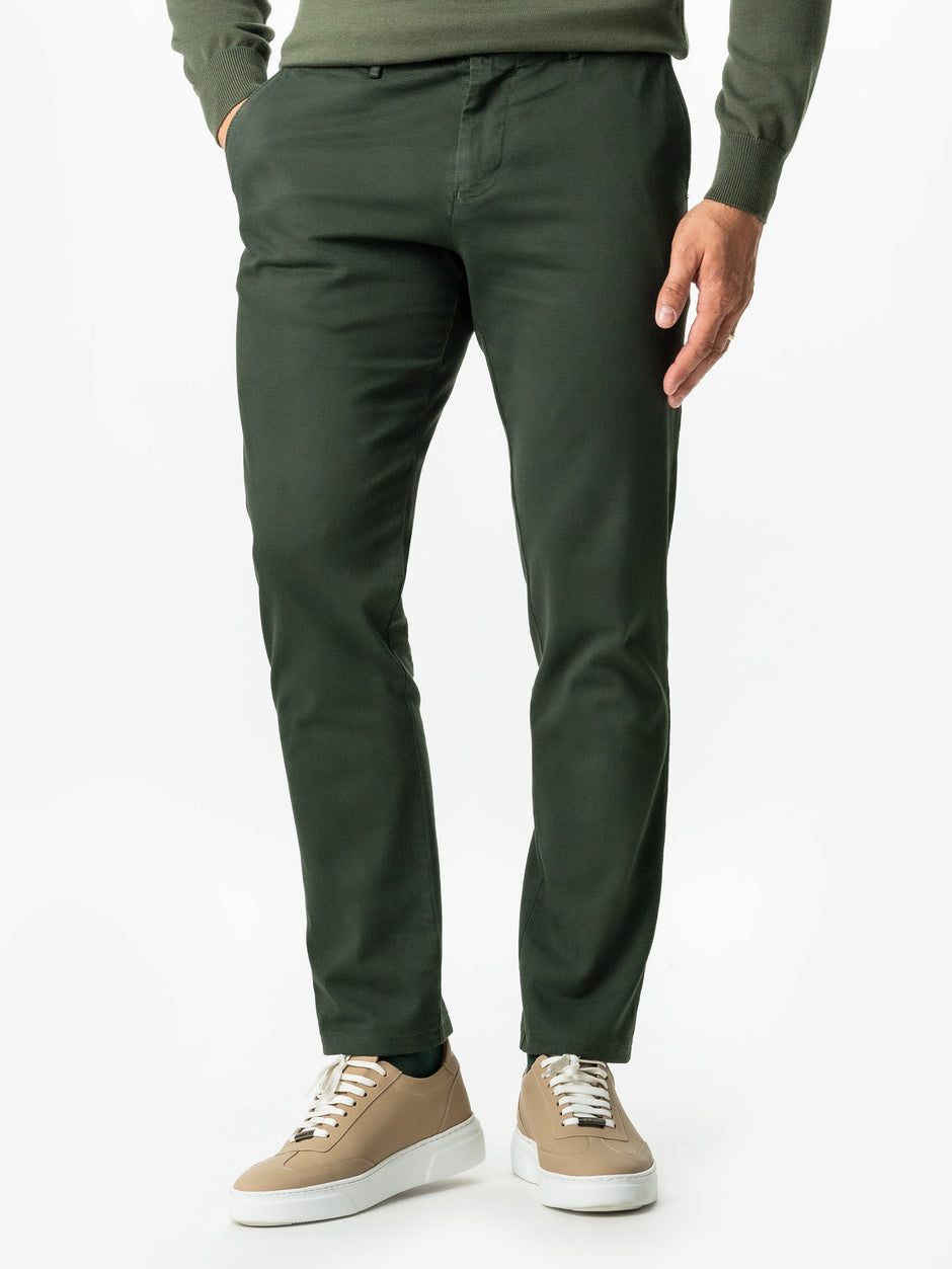 Pantaloni Casual Barbati Verde Inchis Bumbac Natural Toamna & Iarna Design Chinos BMan521 (1)