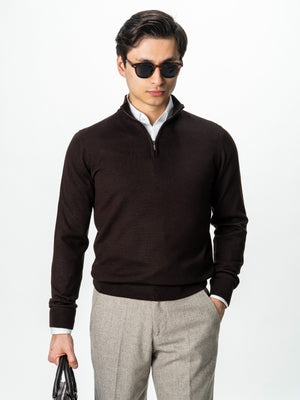 Pulover Cu Fermoar Office Barbati Maro Inchis Lana Merinos Falco BMan0003
