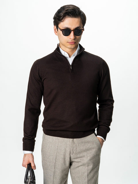 Pulover Cu Fermoar Office Barbati Maro Inchis Lana Merinos Falco BMan0003
