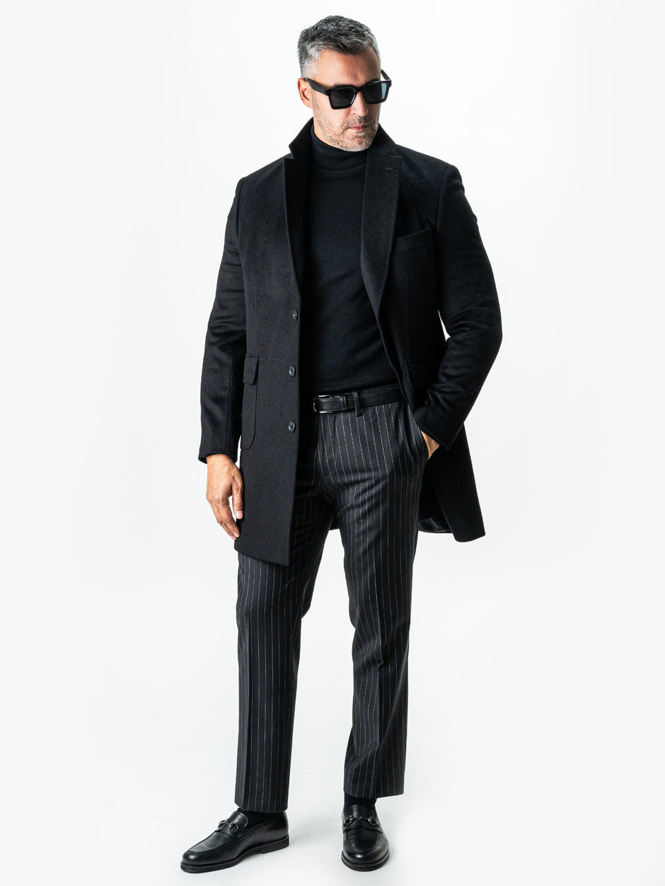 Pantaloni Barbati Negru Dungi Stofa Lana Vitale Barberis BMan0008 (8)