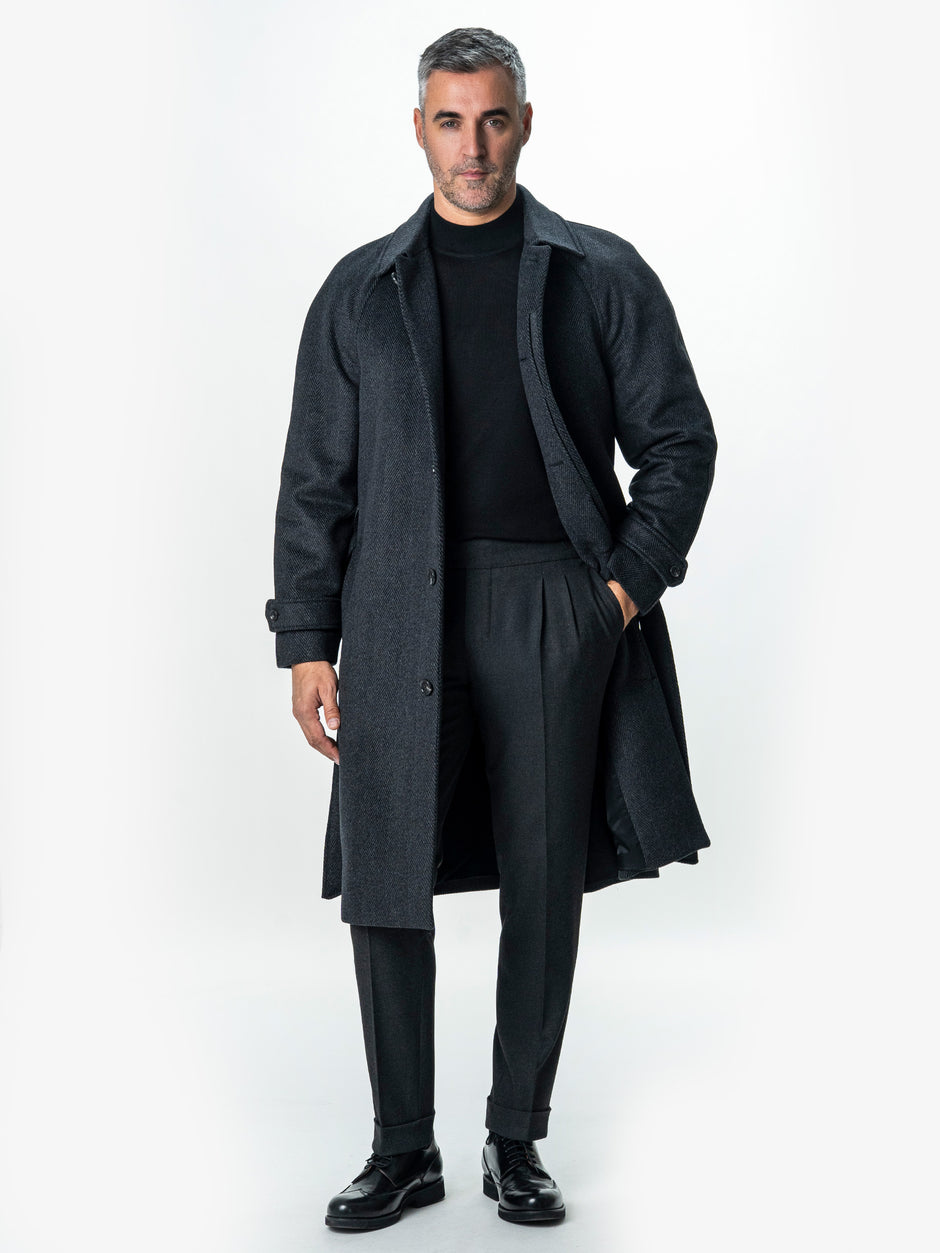 Palton Barbati Iarna Gri Inchis 100% Lana Twill BMan0006 (1)