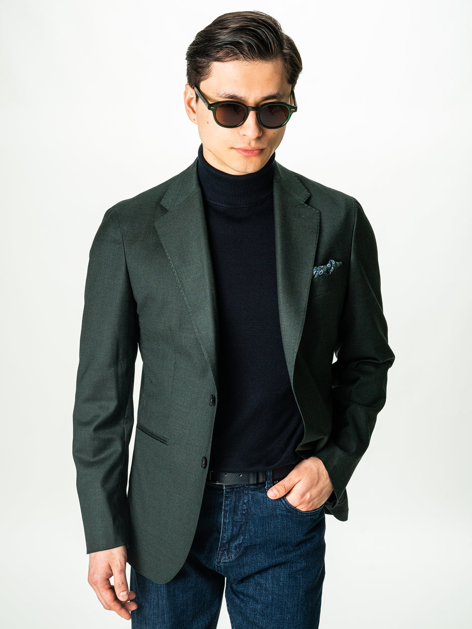 Sacou Verde Barbati Smart Casual Din Bumbac Cu Lana All Season BMan0036 (4)