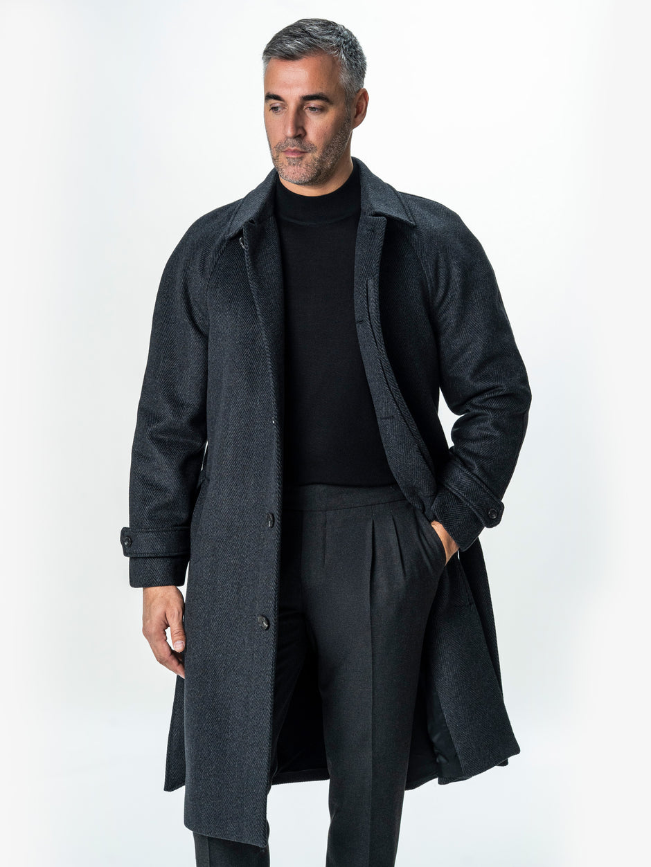 Palton Barbati Iarna Gri Inchis 100% Lana Twill BMan0006 (4)