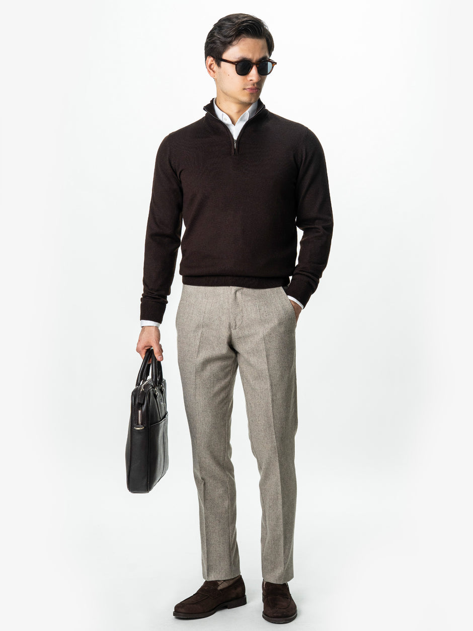 Pulover Cu Fermoar Office Barbati Maro Inchis Lana Merinos Falco BMan0003 (4)