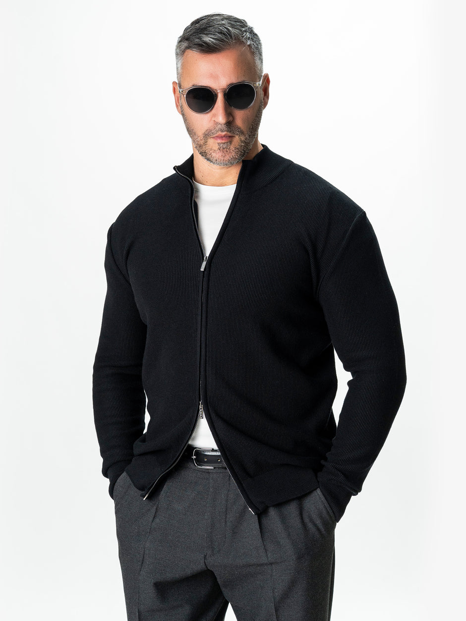 Pulover Barbati Negru Cu Fermoar 100% Bumbac BMan0029 (2)