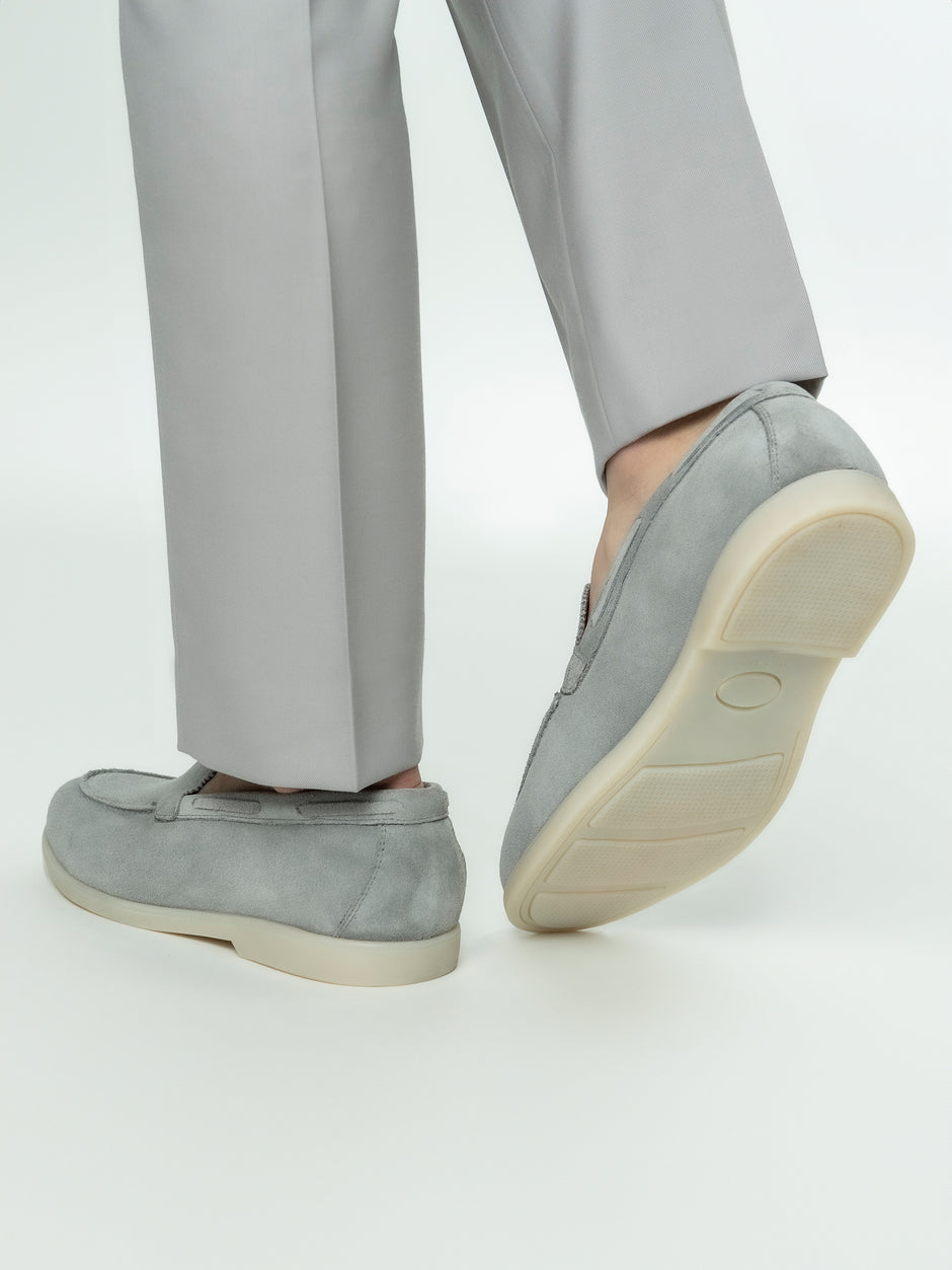 Mocasini Barbati City Loufer's Gri Deschis Piele Intoarsa Naturala BMan197 (6)