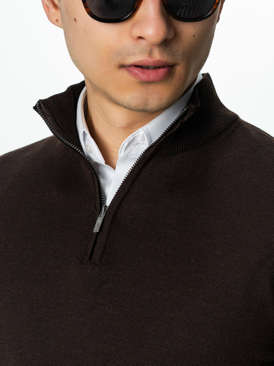 Pulover Cu Fermoar Office Barbati Maro Inchis Lana Merinos Falco BMan0003 (3)
