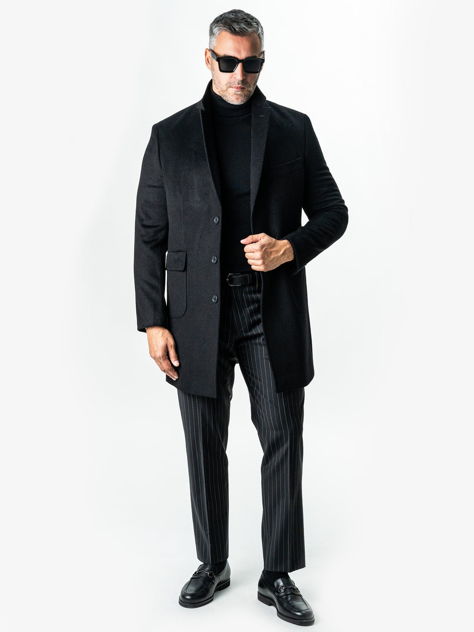 Pantaloni Barbati Negru Dungi Stofa Lana Vitale Barberis BMan0008 (2)