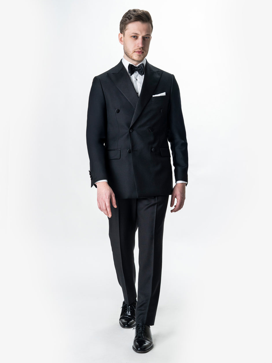 Costum Mire Smoking Doua Randuri Negru Lana Vitale BMan342 (1)