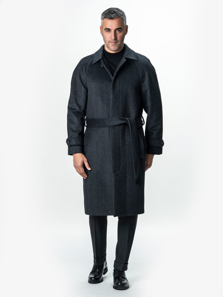 Palton Barbati Iarna Gri Inchis 100% Lana Twill BMan0006 (5)