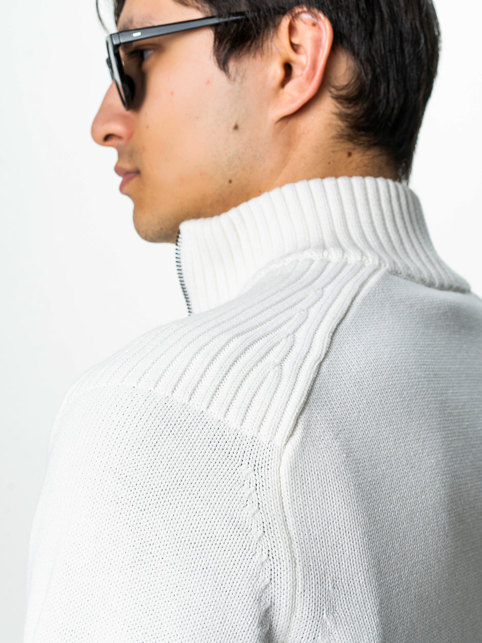 Pulover Barbati Alb Off White Oversize 100% Bumbac Cu Fermoar BMan0037 (6)