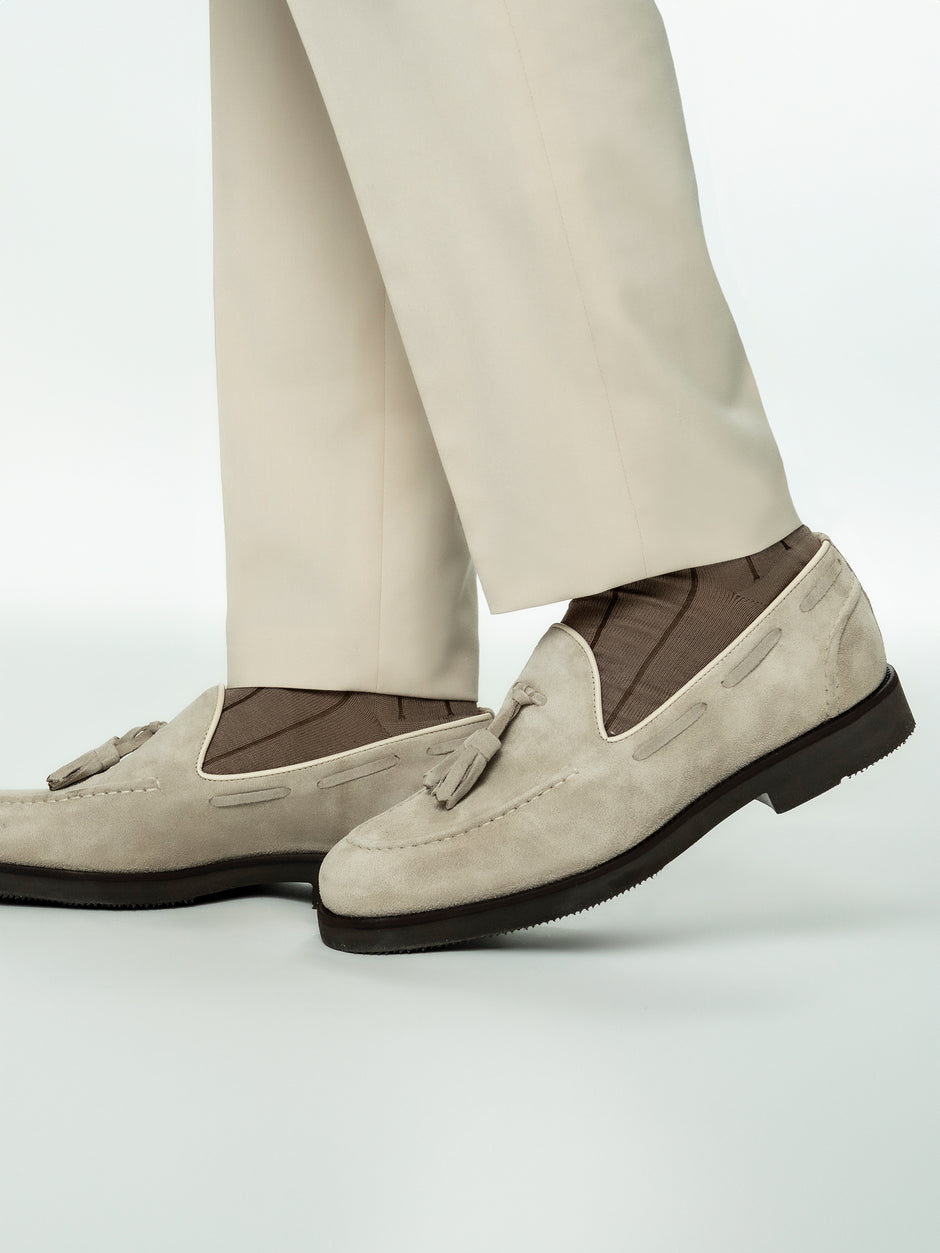 Mocasini Barbati Tassel Loafers Crem Din Piele Intoarsa Vita BMan216 (5)