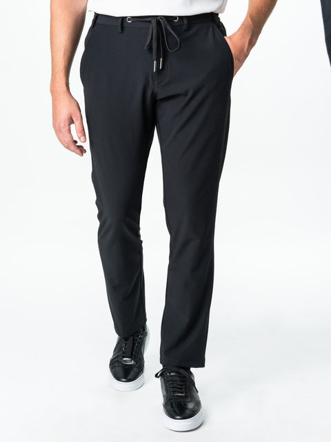 Pantaloni Flexo Cu Snur Barbati Negru Din Spandex Full Stretch BMan708